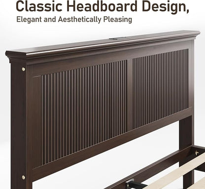 Lifezone Wood Queen Bed, Solid Wood Bed - Image 3