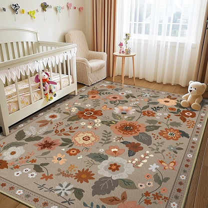 RELEANY Floral Washable 3x5 Area Rugs Brown/Brick | Flower Carpet Print Boho - Image 8