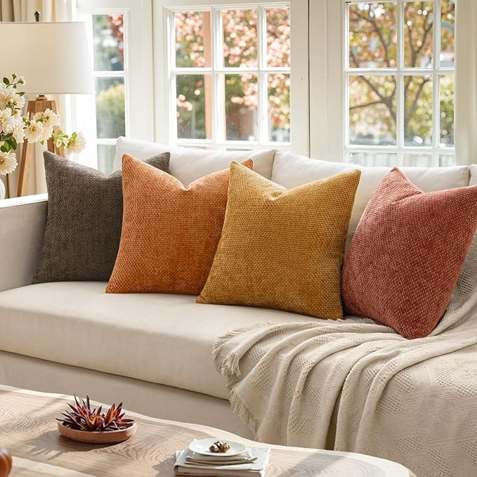 MIULEE Decorative Chenille Fall Pillow Covers Orange Brown 20x20 Pack of 4 | - Image 4