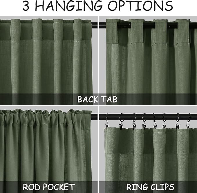 Olive Green Linen Curtains 24 Inch Length - Image 2