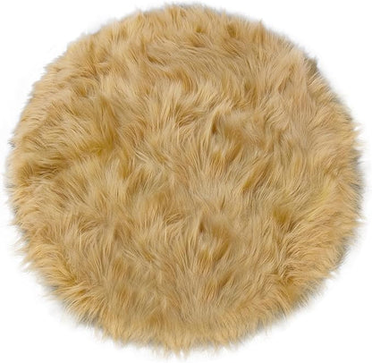 15.7 Inches Mini Khaki Round Faux Fur Sheepskin Area Rug, Fluffy Small Circle - Image 7