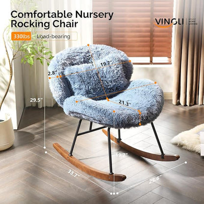 VINGLI 25.6" Extra Wide Criss Cross Nursery Rocking Chair, Cute Curved 115° - Image 2