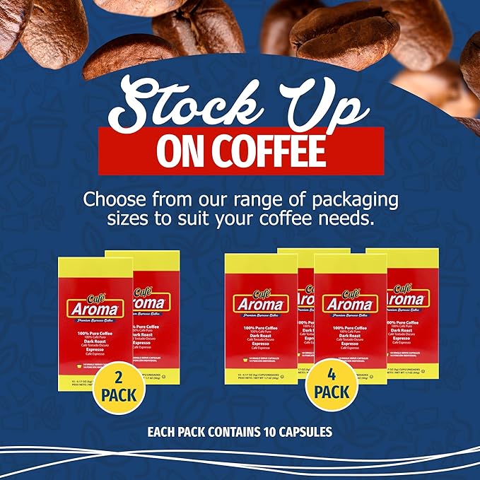 Café Aroma Espresso Capsules, Espresso Pods, Compatible With Nespresso Original Machines, Authentic Cuban Style Coffee, 2 Pack (20 Count)