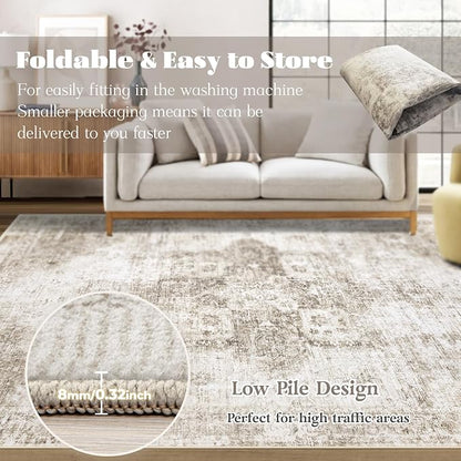 Area Rug 3x5 Washable Rug, Vintage Boho Medallion Entryway Rug Non-Slip Soft - Image 6