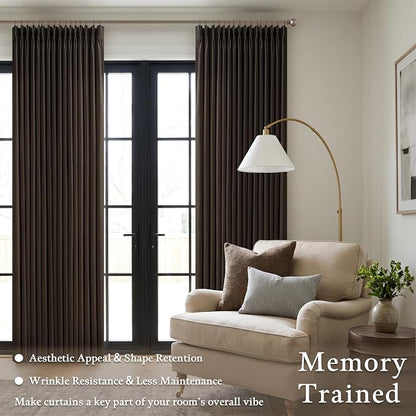 Pinch Pleated Dark Brown Light Filtering Flax Linen Curtains 96 Inches Long | - Image 4