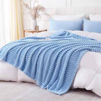 Light Blue Throw Blanket for Couch Sofa 50x70 inches Striped Design | Fleece - Image 5