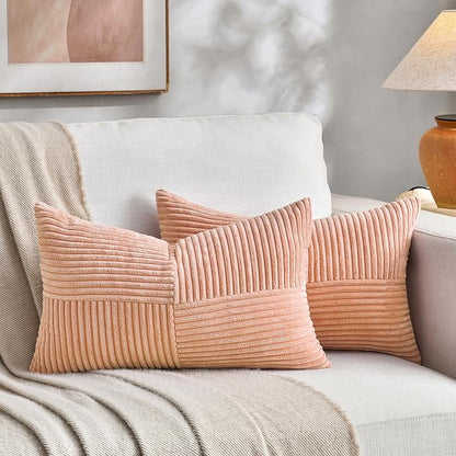 Fancy Homi 2 Packs Peach Lumbar Decorative Throw Pillow Covers 12x20 Inch by Fancy+Homi