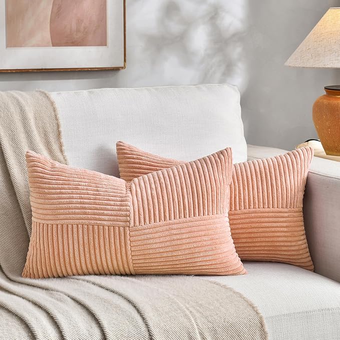 Fancy Homi 2 Packs Peach Lumbar Decorative Throw Pillow Covers 16x28 Inch by Fancy+Homi