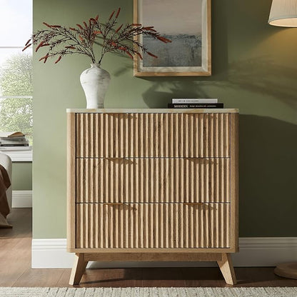 T4TREAM Fluted 3 Drawers Nightstand, Oversized Extra Large Modern Side Table - Image 3