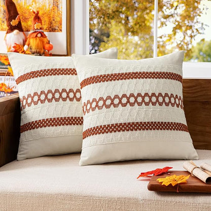 MIULEE Set of 2 Fall Burnt Orange Decorative Pillow Covers 20x20 | Farmhouse by MIULEE