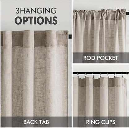 MIULEE Burlywood Birch Linen Curtains 52x96 Inch Long 2 Panels - Image 3
