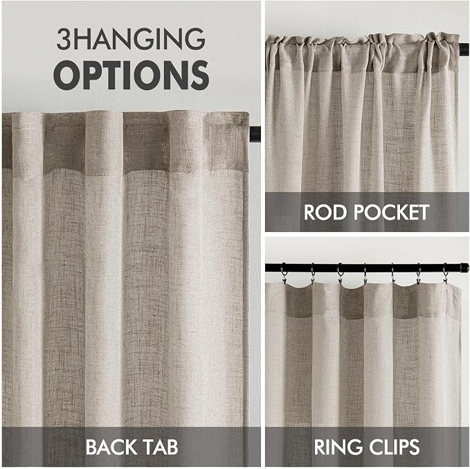 MIULEE Burlywood Birch Linen Curtains 52x72 Inch Long 2 Panels - Image 3