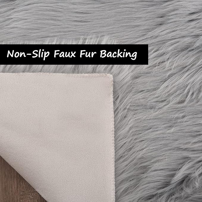 Goolela Grey Sheepskin Area Rug 10x12 Gray Fluffy Fuzzy Furry Carpet - Image 3