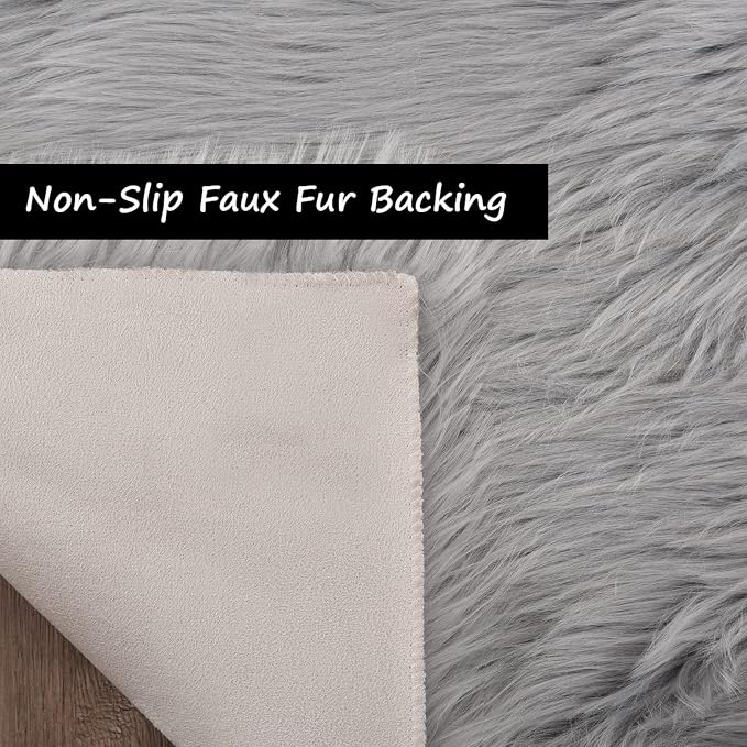 Goolela Grey Sheepskin Area Rug 5x7 Fluffy Fuzzy Furry Carpet - Image 5