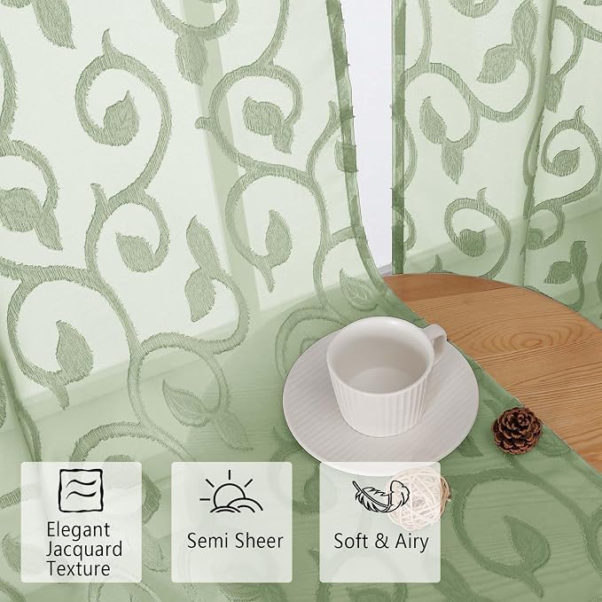 Furman Cafe Curtains 30 Inch Length 2 Panels Set, Elegant Geometric Jacquard - Image 3