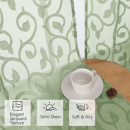Furman Cafe Curtains 30 Inch Length 2 Panels Set, Elegant Geometric Jacquard - Image 3