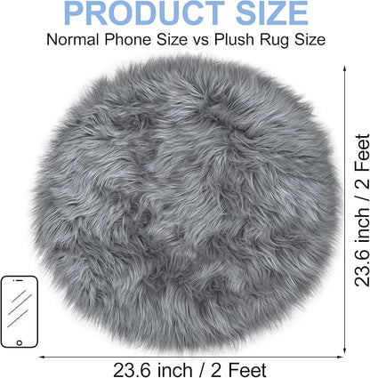 Grey Round Rugs for Bedroom, Fluffy Circle Rug 2 2 Feet for Kids Room, Furry - Image 2