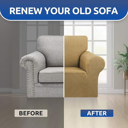 Stretch Chair Sofa Slipcover, Single Couch Cover, Tan | 1-Piece Washable Sofa - Image 7