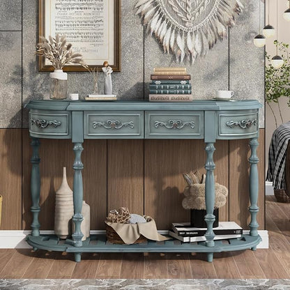 Retro Curved Console Table, Antique Blue - Image 3