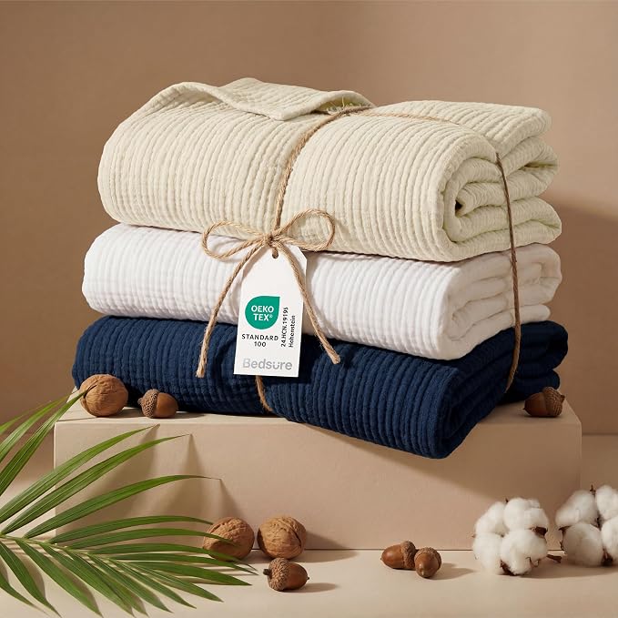 Bedsure 100% Cotton Muslin Blanket King Size - Image 5