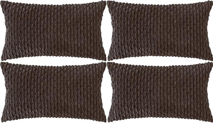 Set of 4 Dark Brown Decorative Throw Pillow Covers 12x20 Inch Corduroy Pillow by Cozoomy