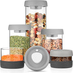Glass Canisters Set - Kitchen Leakproof Seal Food Storage Jars - Coffee Bean Container - Pack of 5 Glass Canisters With Vacuum Airtight Lids for Cereal, Pet Treats, Nuts, Candy