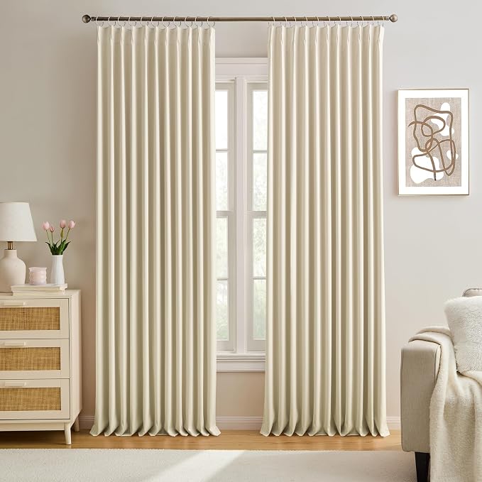 Cream Beige Blackout Curtains 100 Inches Long, Vertical Draft Privacy Window by KEQIAOSUOCAI