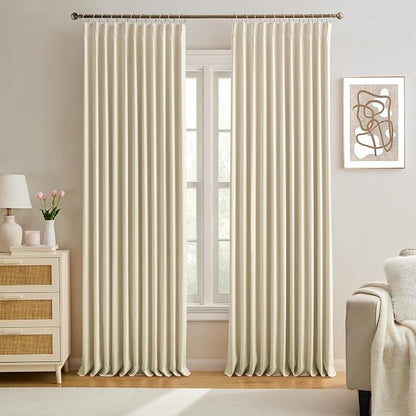 Cream Beige Blackout Curtains 105 Inches Long, Privacy Window Drapes by KEQIAOSUOCAI