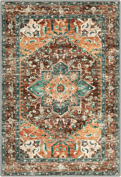 Yamaziot Washable Area Rug, 2x3 Small Boho Vintage Entryway Non-Slip Rug | - Image 2