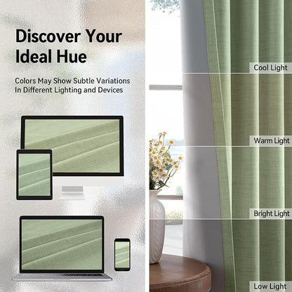 100% Blackout Linen Textured Curtains 96 Inch Long, Sage Green | 100% Blackout - Image 7