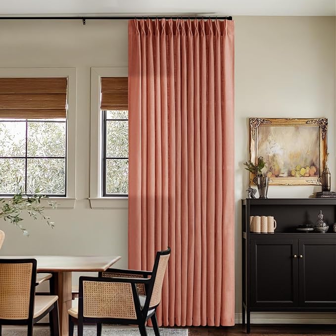 Firebrick 80 Inch Pinch Pleated Light Filtering Linen Curtains 2 Panels | Boho - Image 8