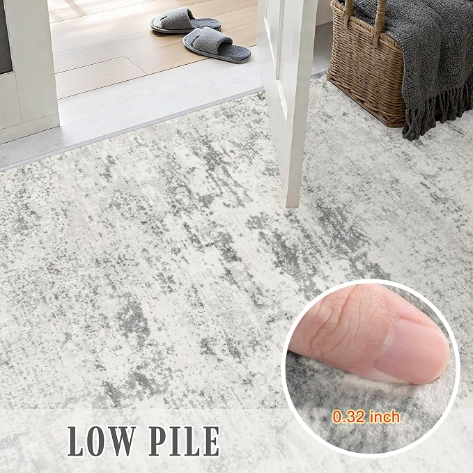 Round Area Rug Living Room: 6 ft Modern Washable Carpet Gray | - Image 7