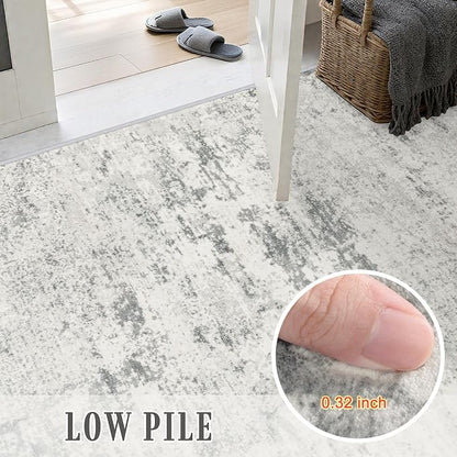 Round Area Rug Living Room: 6 ft Modern Washable Carpet Gray | - Image 7