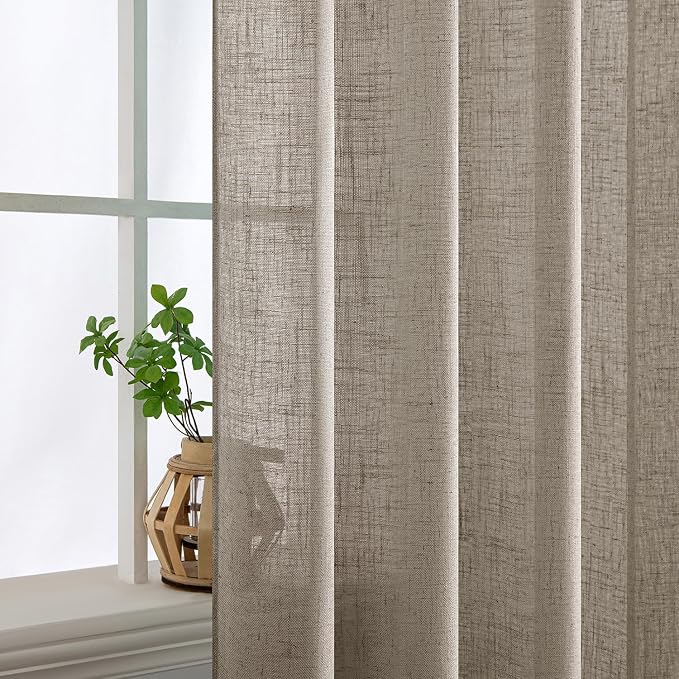 MIULEE Burlywood Birch Linen Curtains 52x108 Inch Long 2 Panels - Image 5