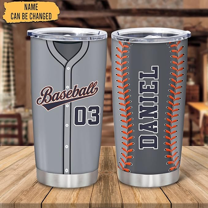 Hyturtle Personalized Baseball Tumbler Baseball Players Design Stainless Steel Double Walled Vacuum Insulated Tumblers 20oz30oz Coffee Travel Mug Cup Christmas Gift For Men Boys Friends Dad Sports Fan