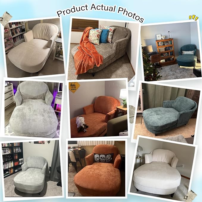 Chaise Lounge Chair Indoor, 59.8"Oversized Couch Reading Chairs, Chenille - Image 3