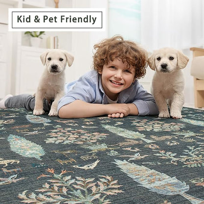Washable Rugs 8x10 Area Rug for Living Room, Dining Room-Dark Green | Ultra - Image 6