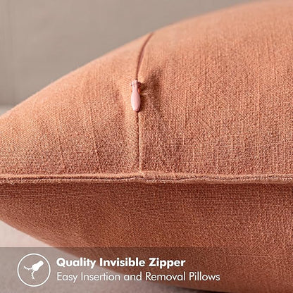 MIULEE Decorative Linen Pillow Covers 20x20 Inch Coral | Boho Farmhouse​ - Image 3