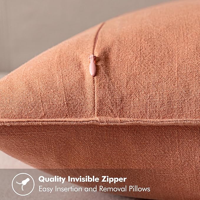 MIULEE Decorative Linen Euro Sham Pillow Covers 24x24 Coral | Boho Farmhouse​ - Image 3