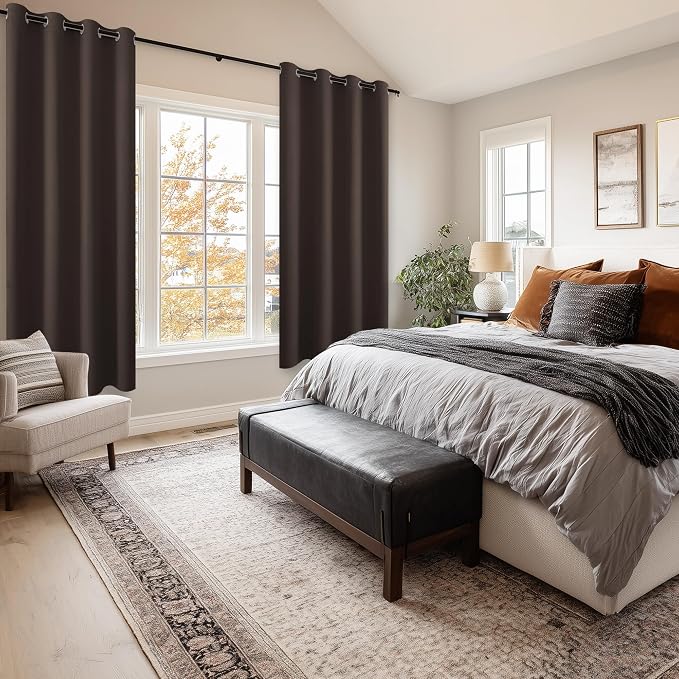 Blackout Curtains for Bedroom, 52 x 63 Inches Length Brown 2 Panels | Thermal - Image 6