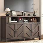 Buffet Sideboard with Storage Farmhouse with 4 Doors, 55'' Large Kitchen Storage Cabinet Wood Coffee Bar Cabinet Buffet Table with Shelves for Kitchen, Dining Room, Entryway (Brown, 55in)