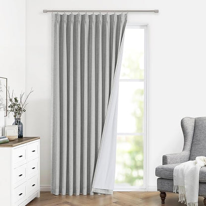 Vision Home Light Gray Pinch Pleated Full Blackout Curtains Linen Blended 60" by VisionHome