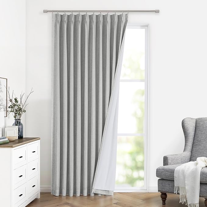 Vision Home Light Gray Pinch Pleated Full Blackout Curtains Linen Blended 60" by VisionHome