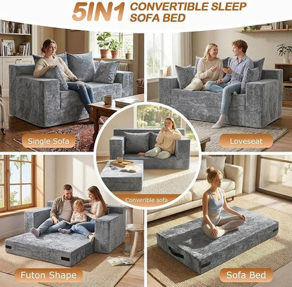 Loveseat Sofa Bed, Convertible Silky Velvet 5-in-1 Foldable Boneless Sleeper - Image 3