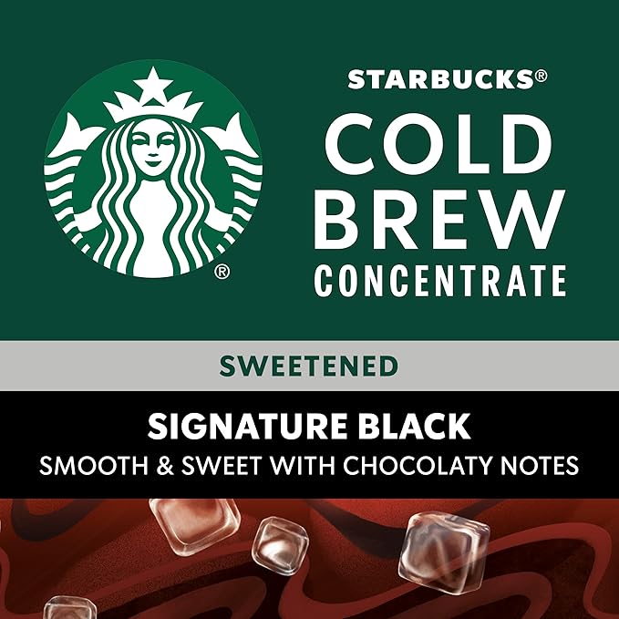 Starbucks Cold Brew Coffee Concentrate, Sweetened Signature Black, 100% Arabica, Multi-Serve Bottle (32 Fl Oz)