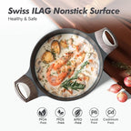 SENSARTE Nonstick Stock Pot with Lid, 2.6/4.5/6.6 QT Soup Pot Casserole Pot, Healthy Pasta Pot, Large Deep Cooking Pot, Big Sauce Pot Stew Pot, Induction Compatible, PFOA PFOS APEO Free, Black