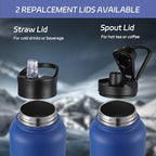 HASLE OUTFITTERS 32 oz Insulated Water Bottle Stainless Steel Double Walled Vacuum Sports Water Bottle with 2 Lids (Straw and Spout Lid) for Gym Camping Hiking(Royal Blue,1)