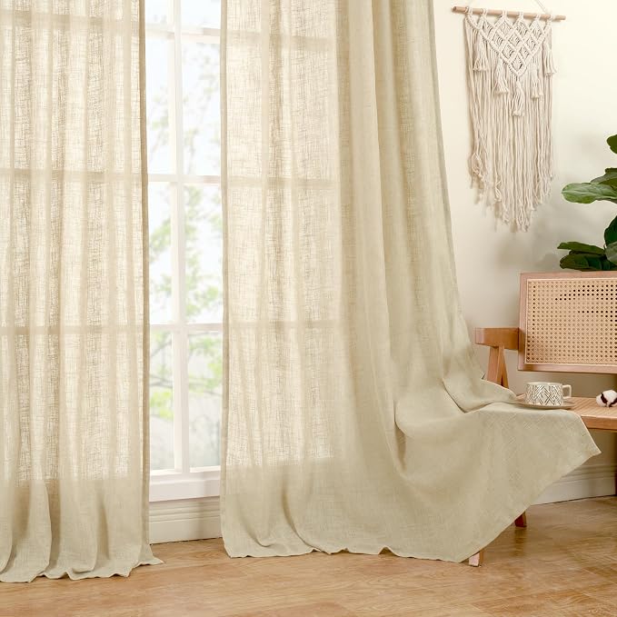 30 Inch Cafe Linen Curtains for Kitchen Window Over Silk 2 Panels | Semi Sheer - Image 8