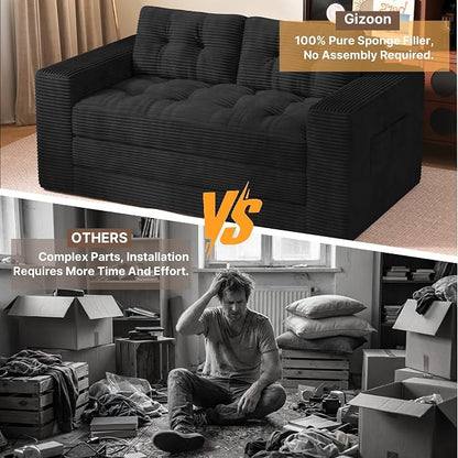 Gizoon Convertible Loveseat Sleeper Sofa Bed, Corduroy Pull Out Couch - Image 8