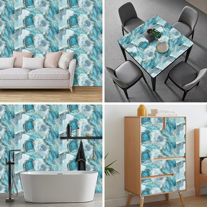 HOMETITUTE Teal Agate Marble Wallpaper Peel and Stick Blue Stone Pattern - Image 8
